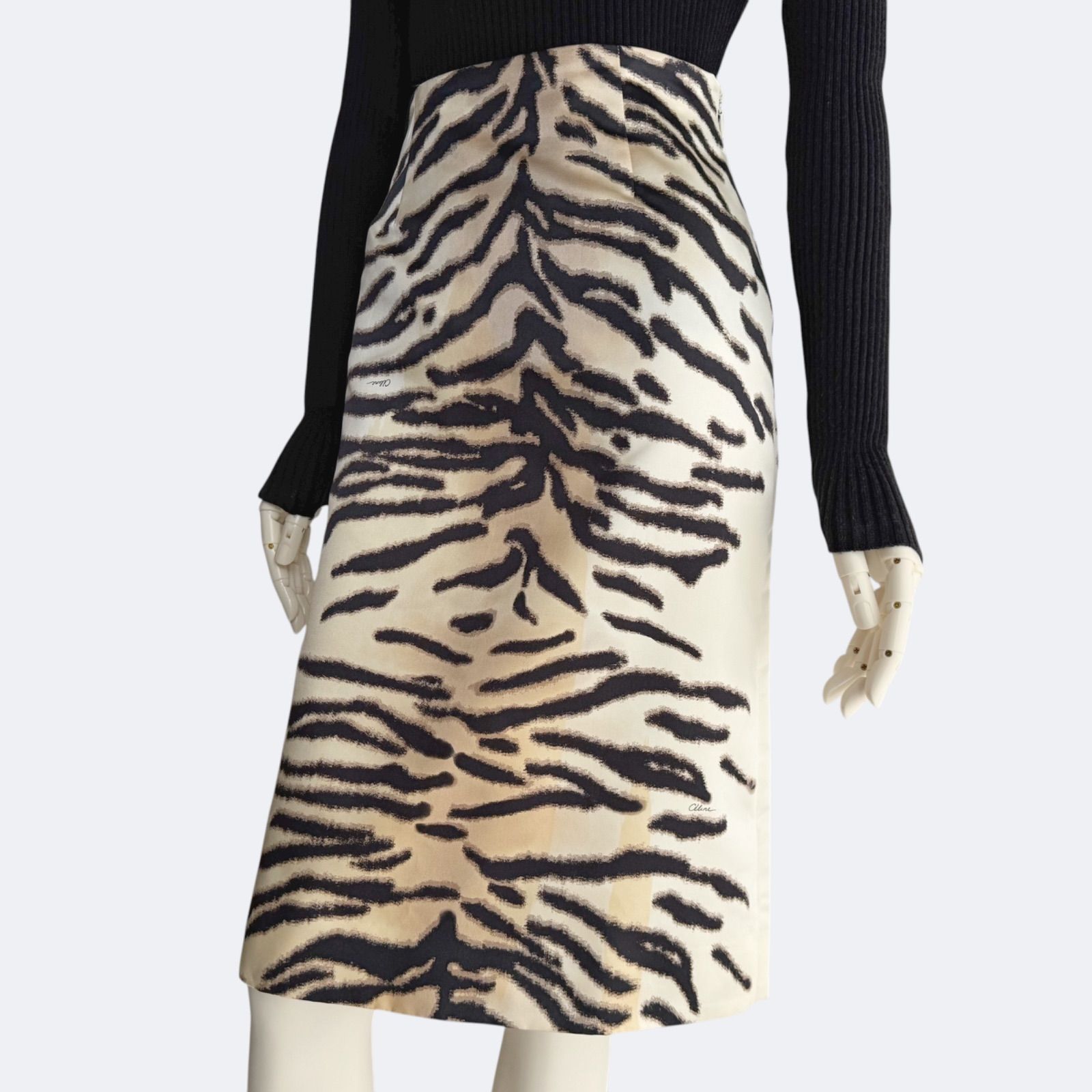 CELINE セリーヌ タイガープリント 購入 シルク混ミディスカート