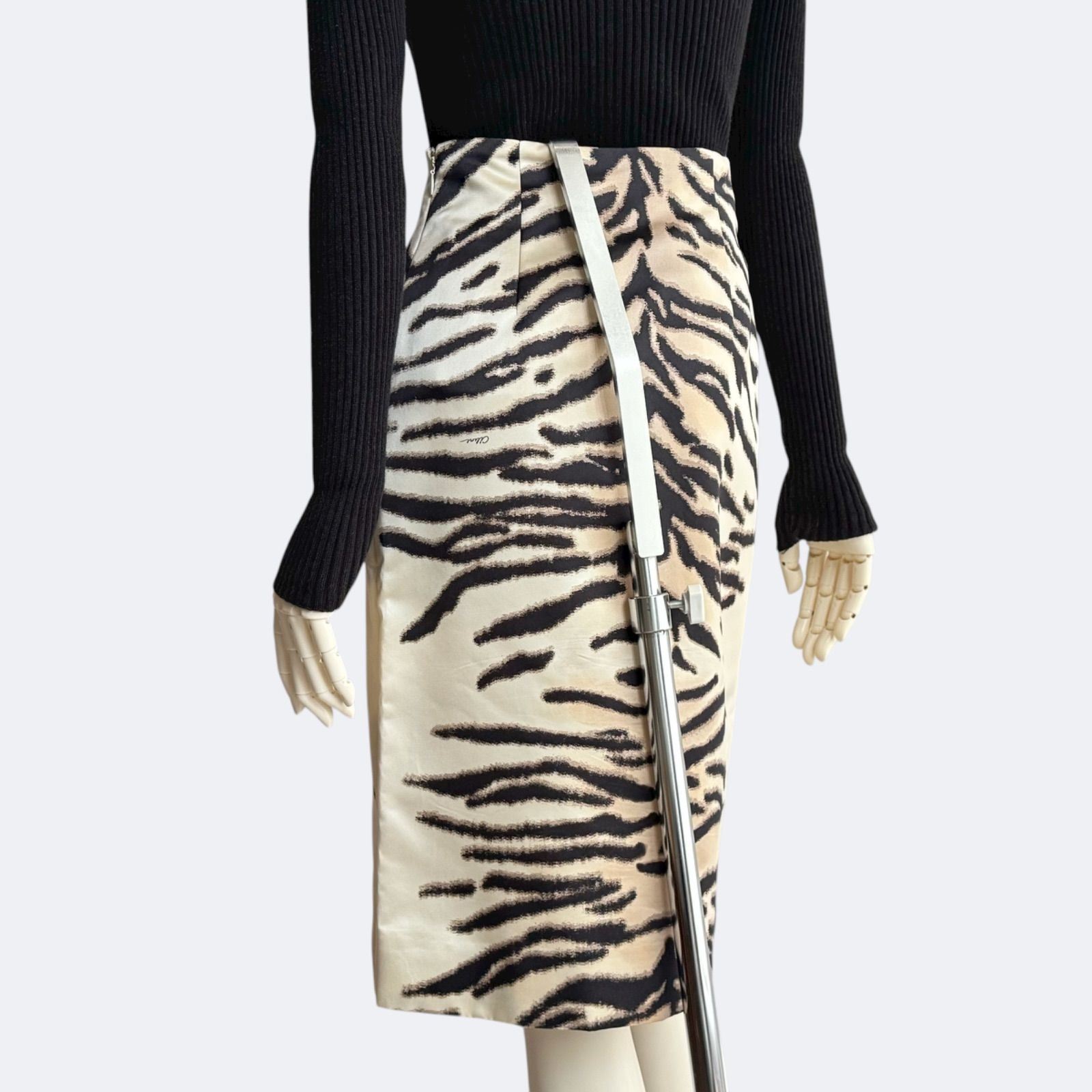 CELINE セリーヌ タイガープリント 購入 シルク混ミディスカート