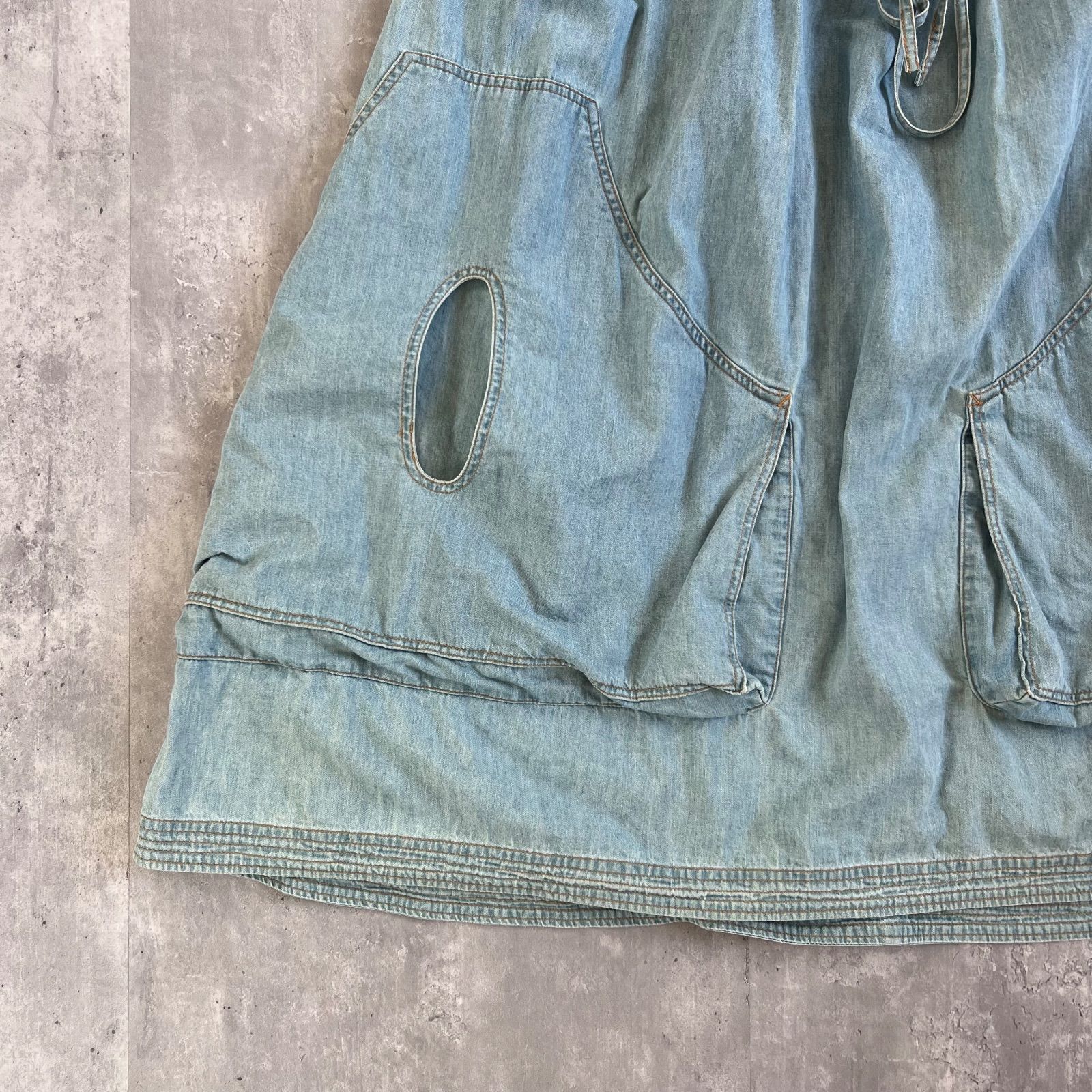  TSUMORI CHISATO ツモリチサト デニム スモックワンピース チュニック Aライン 製品加工 ライトブルー SIZE 2 ノースリーブ その他