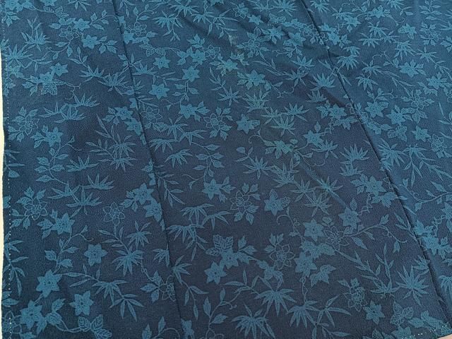 平和屋着物□上質な小紋 作家物 本藍 草花文 鬼しぼ縮緬 正絹 逸品