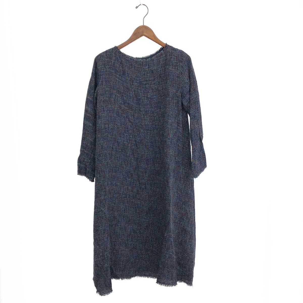 JURGEN LEHL ヨーガンレール ロングワンピース ツイード フリンジ 長袖 シルクウール ネイビー レディース 240001168641