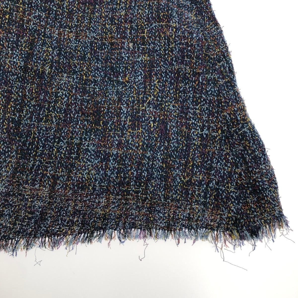  JURGEN LEHL ヨーガンレール ロングワンピース ツイード フリンジ 長袖 シルクウール ネイビー レディース 長袖 七分袖 その他