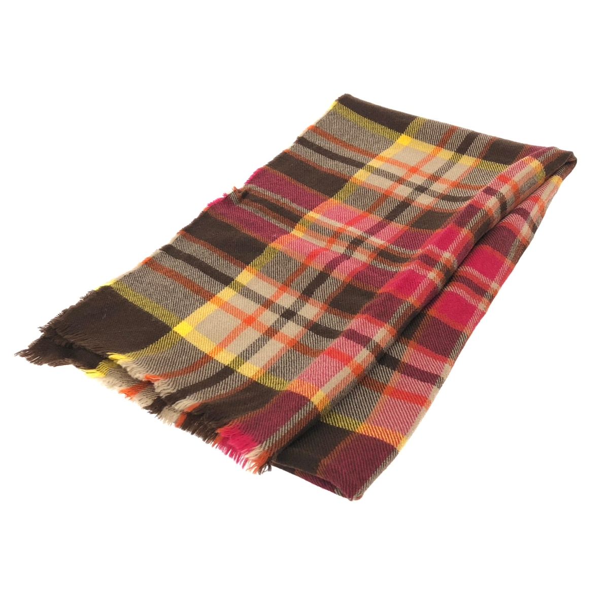 イングランド ×ジョンストンズ ストール チェック柄 マルチ ブラウン レディース