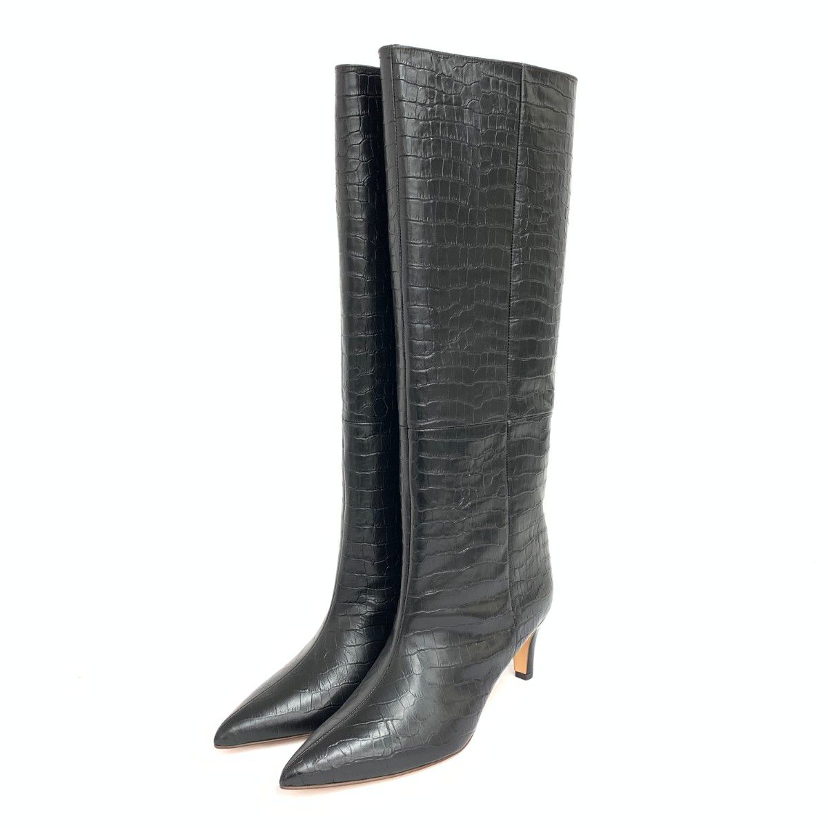 Pelleterno ペレテルノ ロングブーツ 表記サイズ 38 クロコ型押し ブラック レディース
