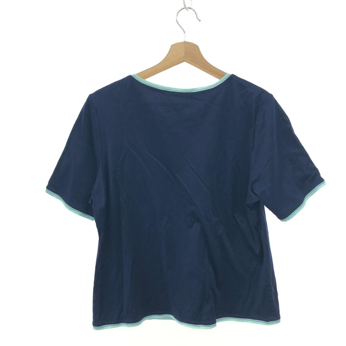 LEONARD レオナール 半袖カットソー 大きいサイズ LL ワンポイント花柄刺繍 ネイビー レディース 240002231895