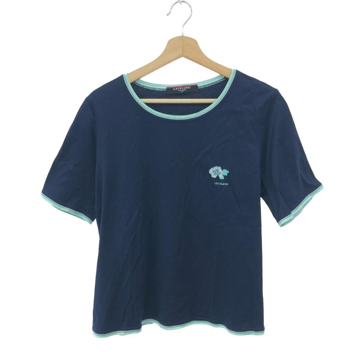 LEONARD レオナール 半袖カットソー 大きいサイズ LL ワンポイント花柄刺繍 ネイビー レディース 240002231895