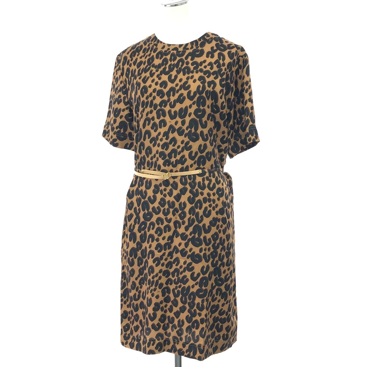 LOUIS VUITTON ルイヴィトン ベルトデザイン半袖ワンピース サイズ 38 レオパード ブラウン レディース 241007002311