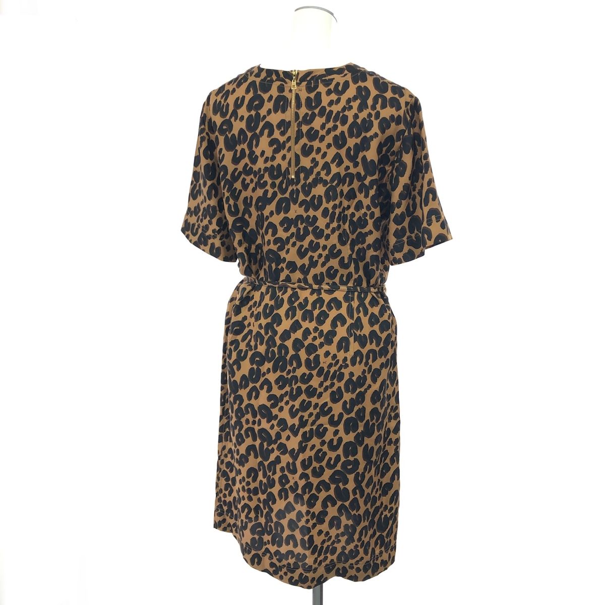 LOUIS VUITTON ルイヴィトン ベルトデザイン半袖ワンピース サイズ 38 レオパード ブラウン レディース