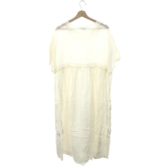 Pas de calais パドカレ リネンブレンド半袖ワンピース サイズ 36 ロング丈 ホワイト レディース