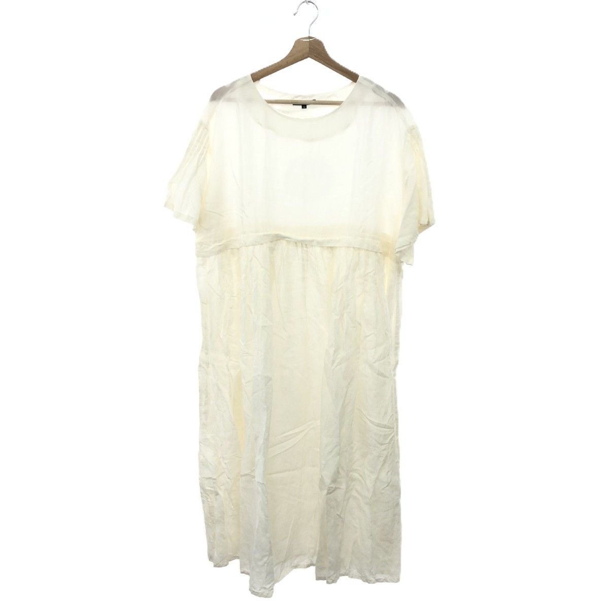 Pas de calais パドカレ リネンブレンド半袖ワンピース サイズ 36 ロング丈 ホワイト レディース 241007002330