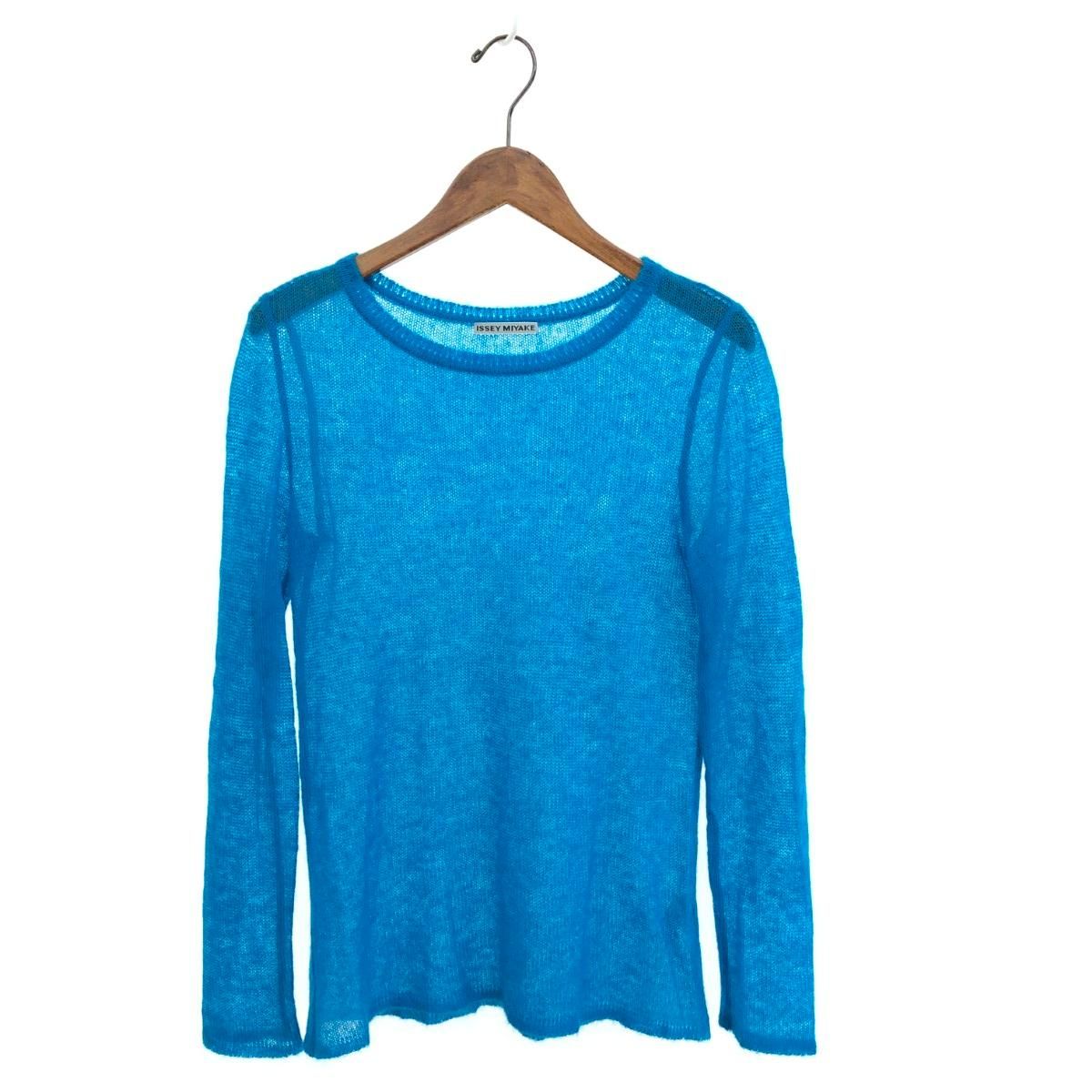 ISSEY MIYAKE イッセイミヤケ モヘヤクルーネックニット サイズ 2 ローゲージ IM33KN001 ブルー レディース 241007002432