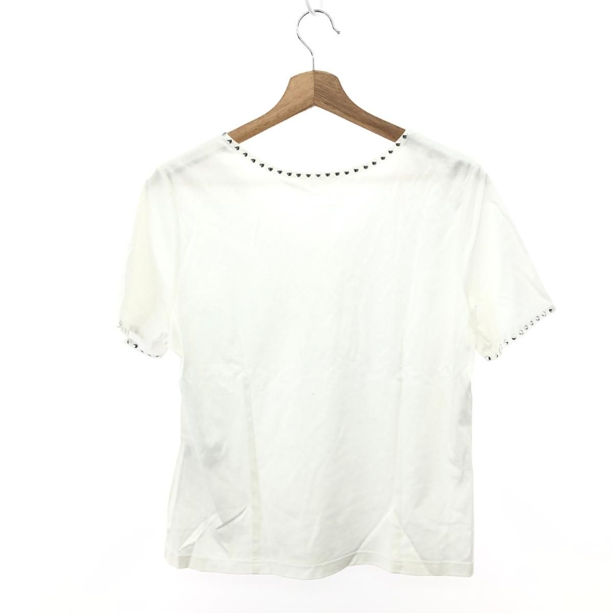 LEONARD レオナール 半袖カットソー 大きいサイズ LL スタッズ ロゴ刺繍 コットン100% ホワイト レディース 243001002547