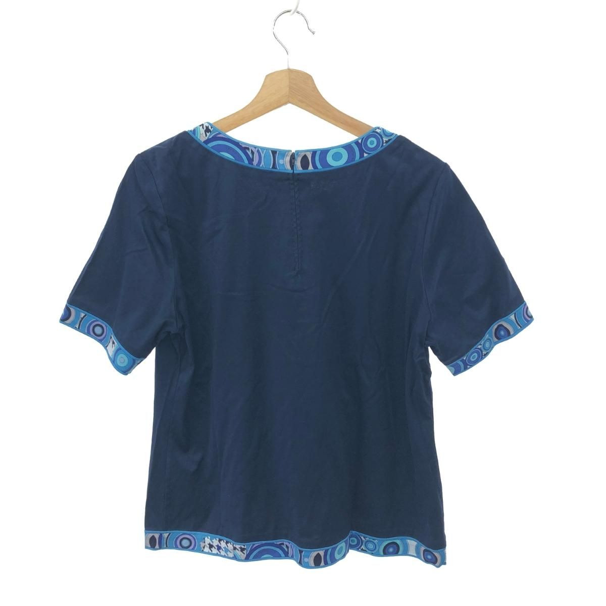 LEONARD レオナール 半袖ブラウス 大きいサイズ LL カットソー コットン100％ ネイビー レディース 243001002567