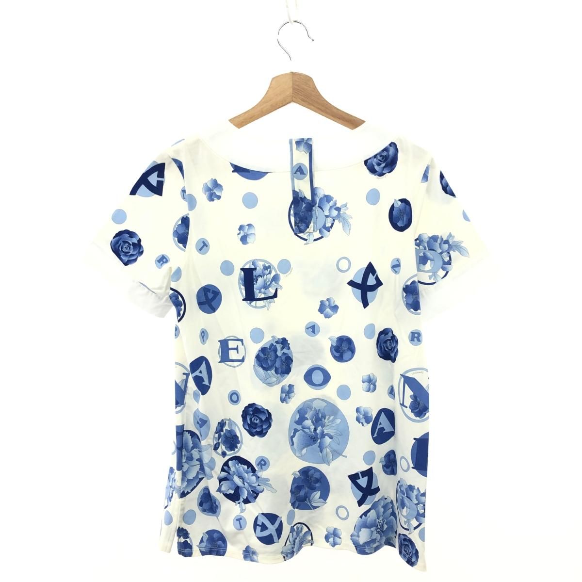 LEONARD SPORT レオナールスポーツ 半袖ブラウス 大きいサイズ 42 花柄 コットン混 ホワイト ブルー レディース 243001002573