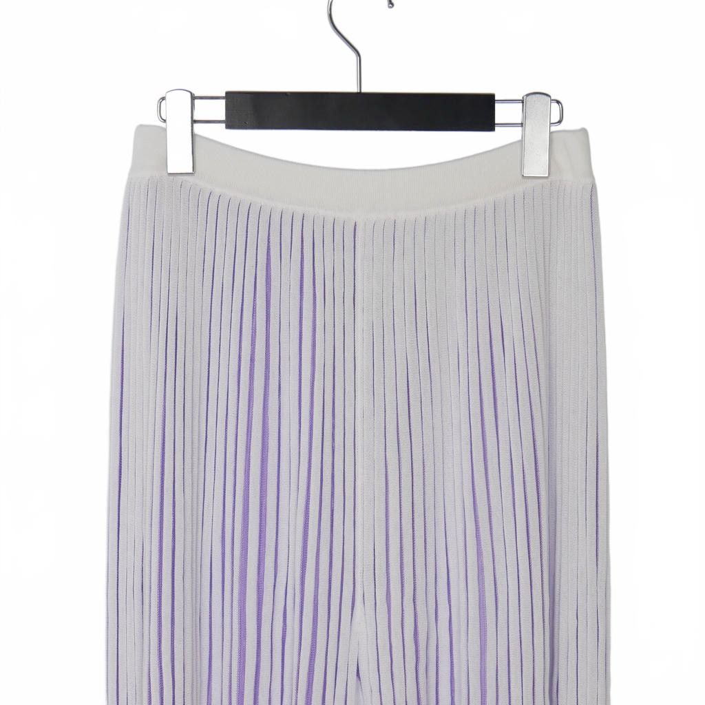 エムエムシックス メゾンマルジェラ MM6 Maison Margiela 22SS ストライプ ニットプリーツパンツ スラックス S ホワイト パープル 白 紫 S52KA0354 正規