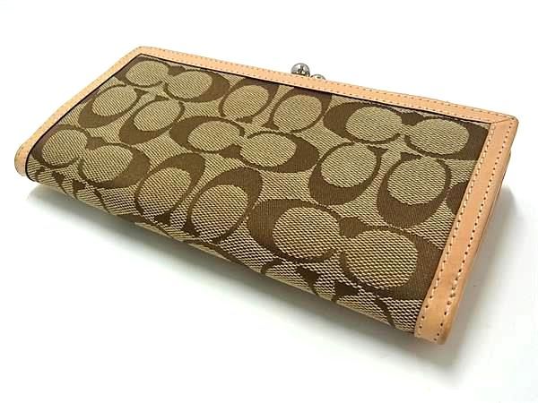 美品 COACH コーチ シグネチャー 長財布 ウォレット ラウンド 