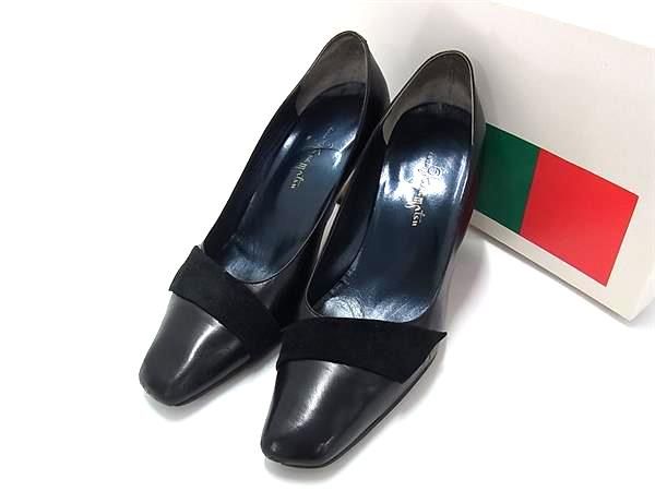 銀座　カネマツ　黒　パンプス　靴　スェード　ピンヒール　23.5 GINZA Kanematsu 銀座かねまつ レザー×スエード ヒール パンプス 表記