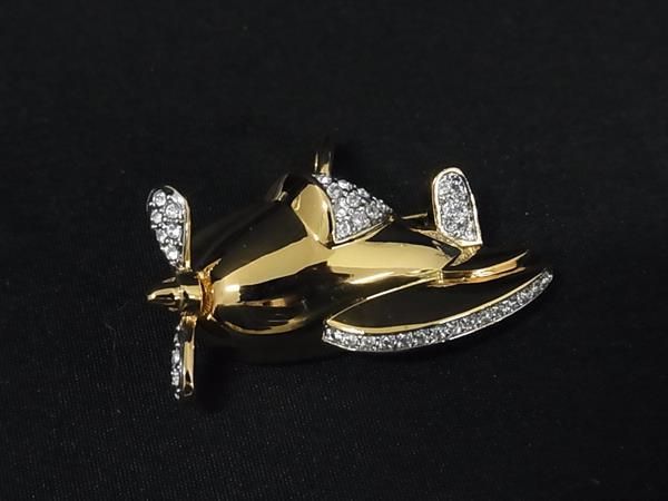 □美品□ SWAROVSKI スワロフスキー プレーン 飛行機 ピンブローチ
