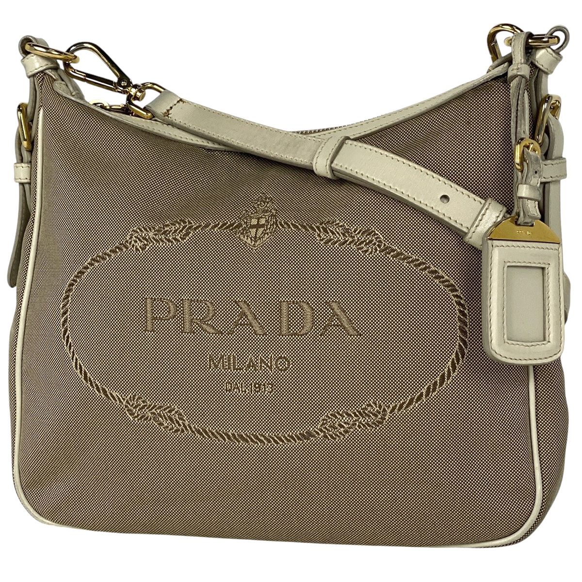 極美品 PRADA プラダ ショルダーバッグ 斜め掛け ジャガード レザー 