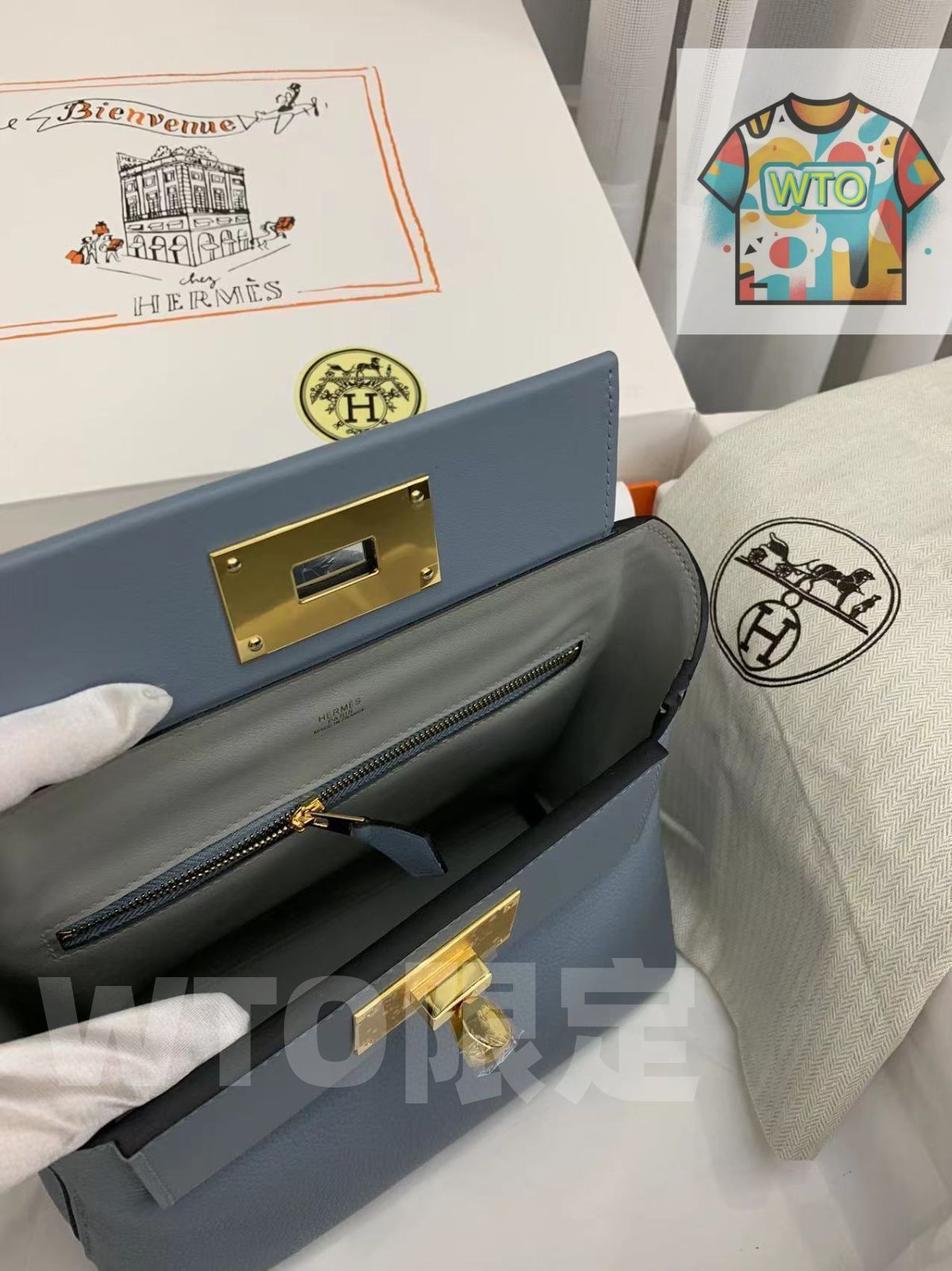 リネンブルーのレディースハンドバッグ｜ ｜