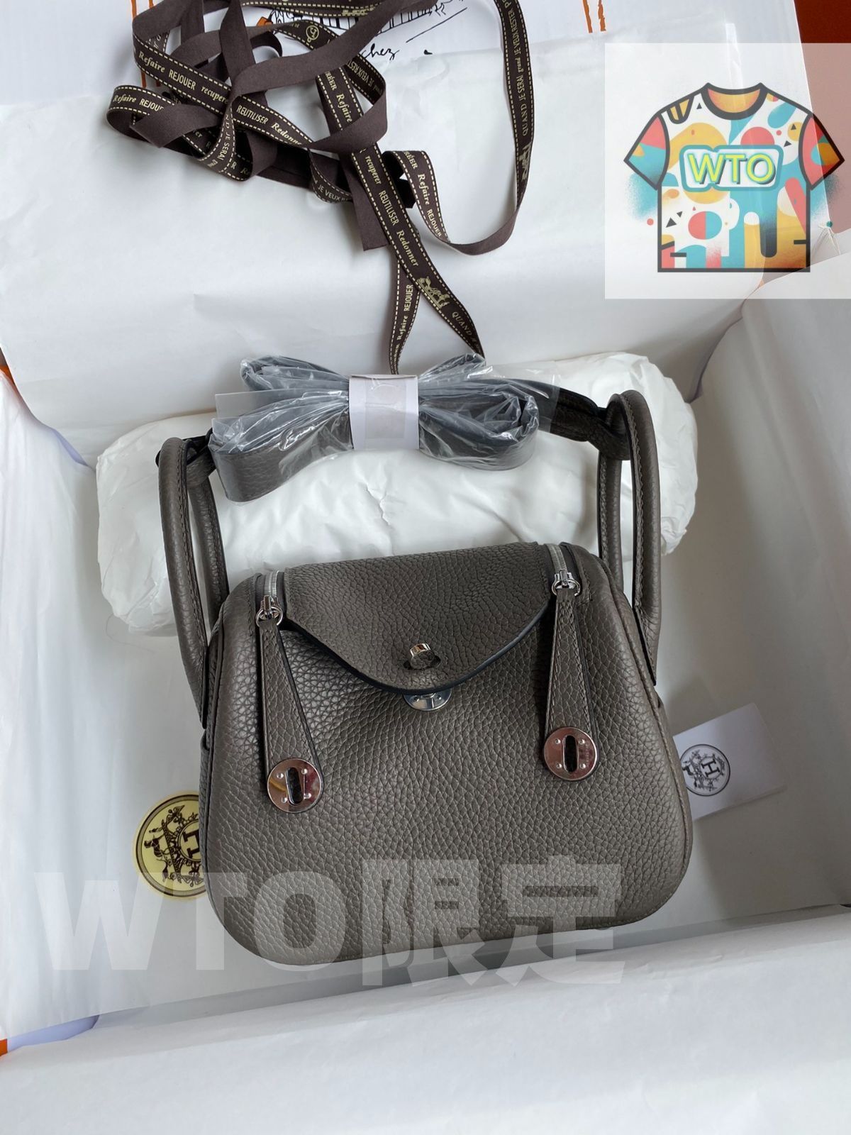 エルメス mini lindy レディース ピューター グレー シルバー バックル クロスボディ バッグ｜ ｜