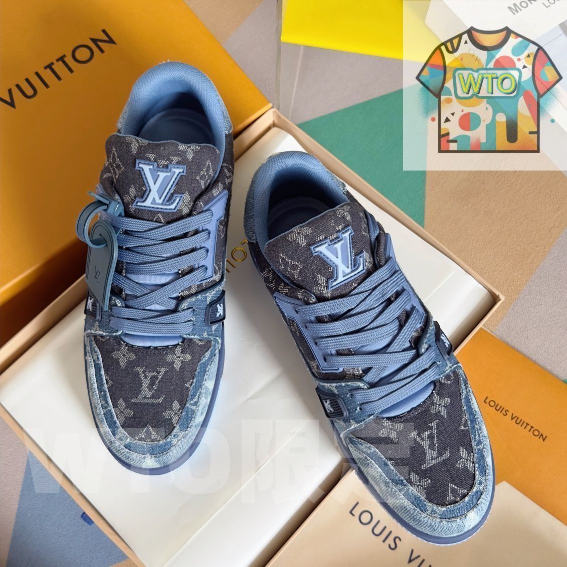 Louis Vuitton trainer レトロブルーのロートップファッショナブルなカジュアルシューズ| |