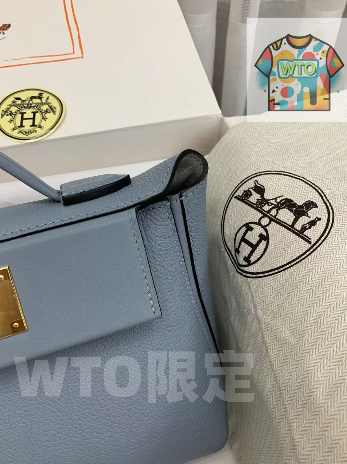 リネンブルーのレディースハンドバッグ｜