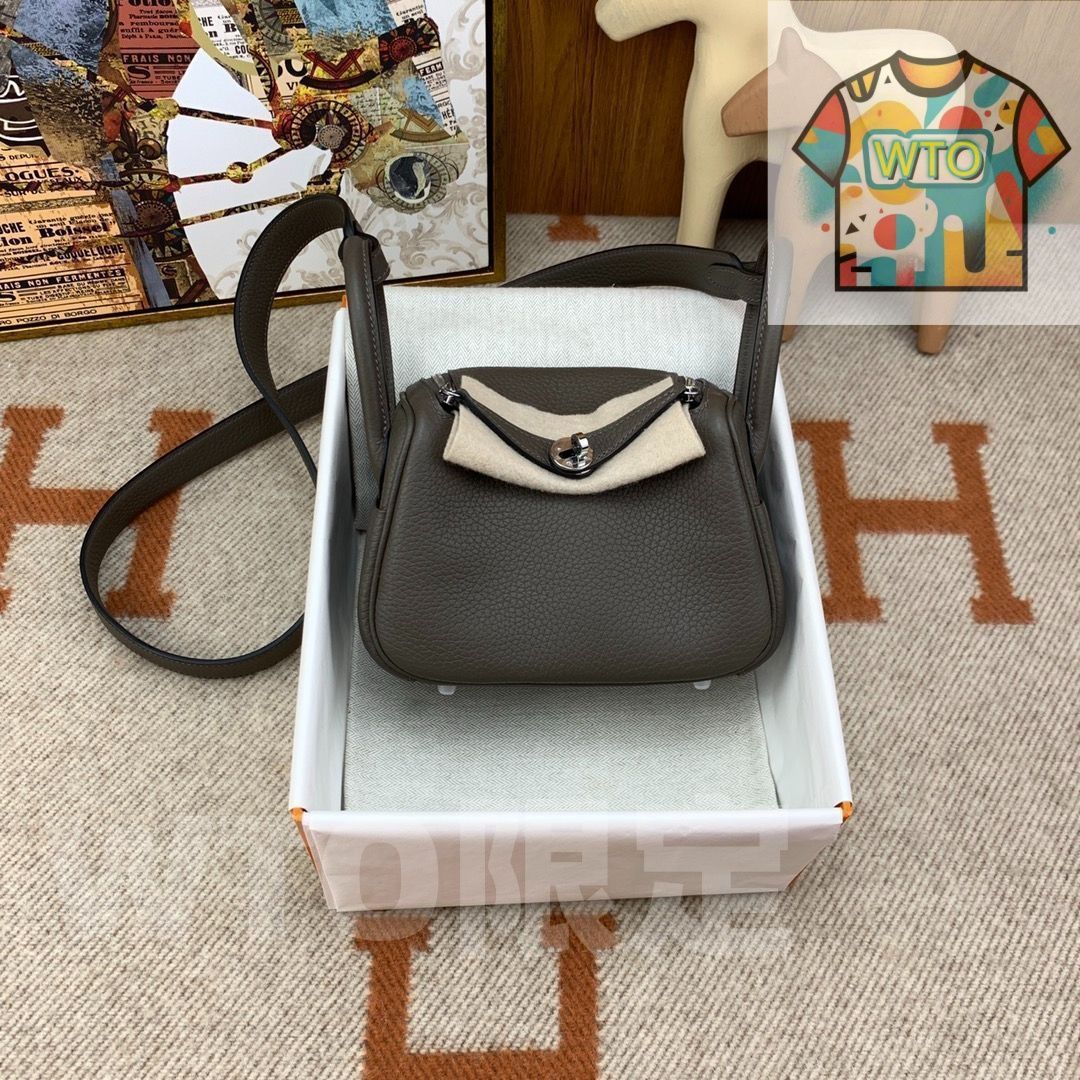 エルメス mini lindy clemence レディース ピューター グレー シルバー バックル クロスボディ バッグ