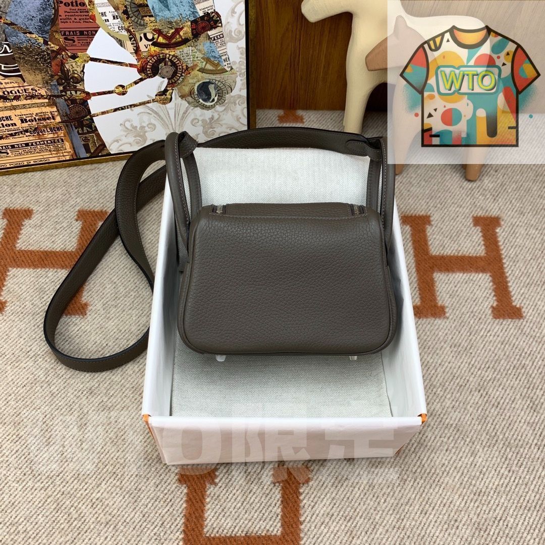 エルメス mini lindy clemence レディース ピューター グレー シルバー バックル クロスボディ バッグ| |