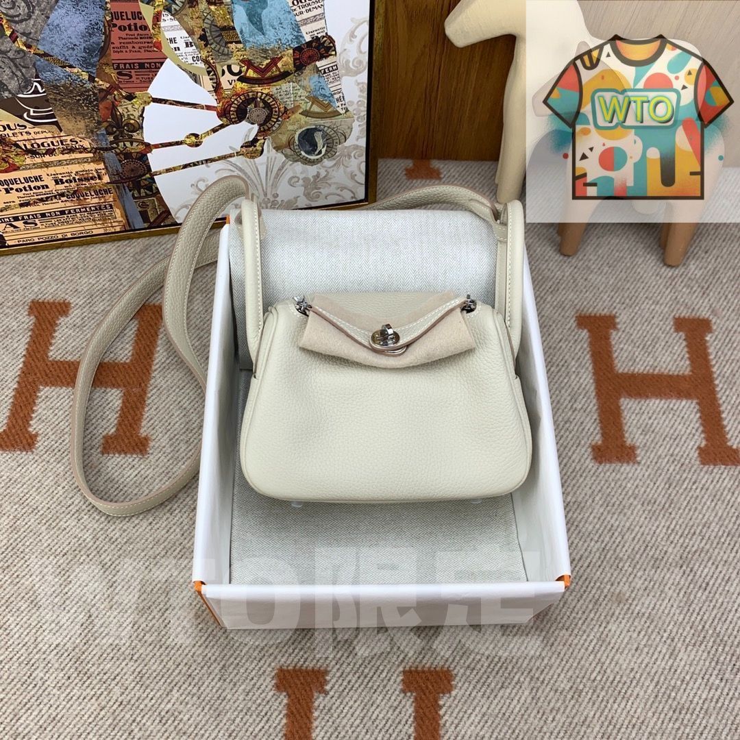 エルメス mini lindy clemence ミルクシェイク シルバー バックル レディース クロスボディ バッグ| |