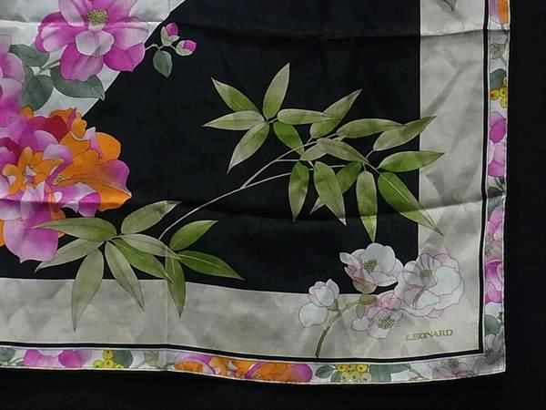 □極美品□ LEONARD レオナール シルク100% フラワー 花柄 スカーフ