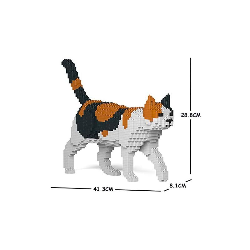 動作保証 リアルな動物オブジェを作れる ブロックおもちゃ お散歩している 三毛猫さん 41.3×8.1×高さ28.8cm ネジで固定する丈夫なブロック 大人向け 立体パズル 崩れない インテリア小物 JEKCA エンヴェールヘルック