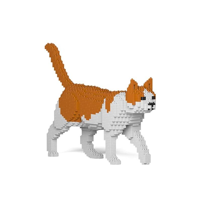 リアルな動物オブジェを作れる ブロックおもちゃ お散歩している 茶ハチワレ猫さん 41.3×8.1×高さ28.8cm ネジで固定する丈夫なブロック 大人向け 立体パズル 崩れない インテリア小物 JEKCA エンヴェールヘルック