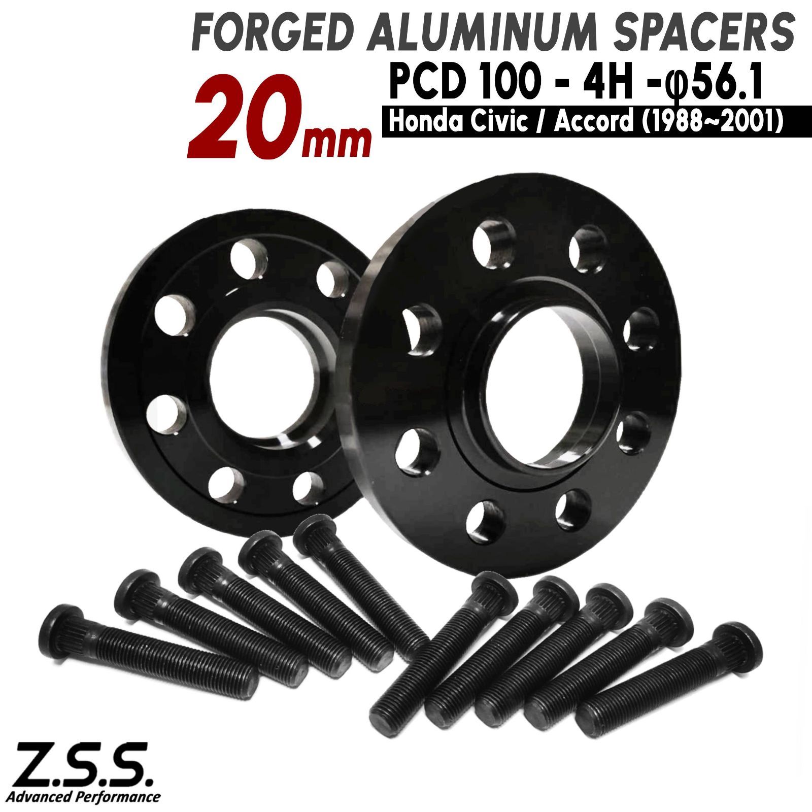 Z S AP 交換用ハブボルト付き ホンダ アコード Accord 1988 2001 厚み 20 mm スペーサー PCD 100 4穴 ハブ径 56 1φ ZSS