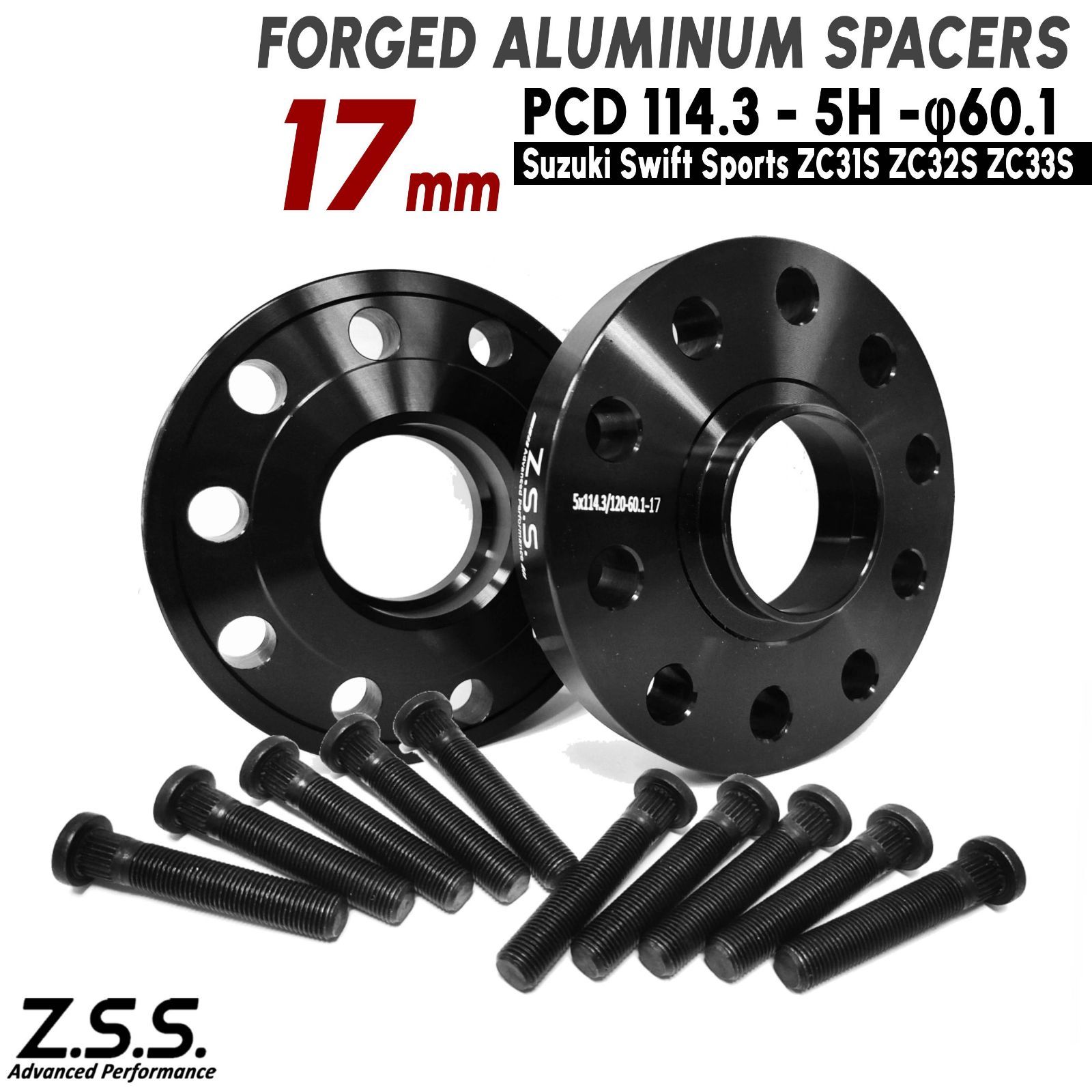 Z S AP 交換用ハブボルト付き スズキ スイフトスポーツ 2006 ZC 31 32 33 17 mm スペーサー PCD 114 3 5穴 60 1φ