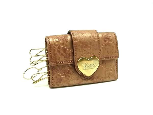 ✨美品✨グッチ ケース シマ レザー キーチェーン GUCCI グッチ グッチシマ レザー ハート 6連 キーケース 鍵入れ