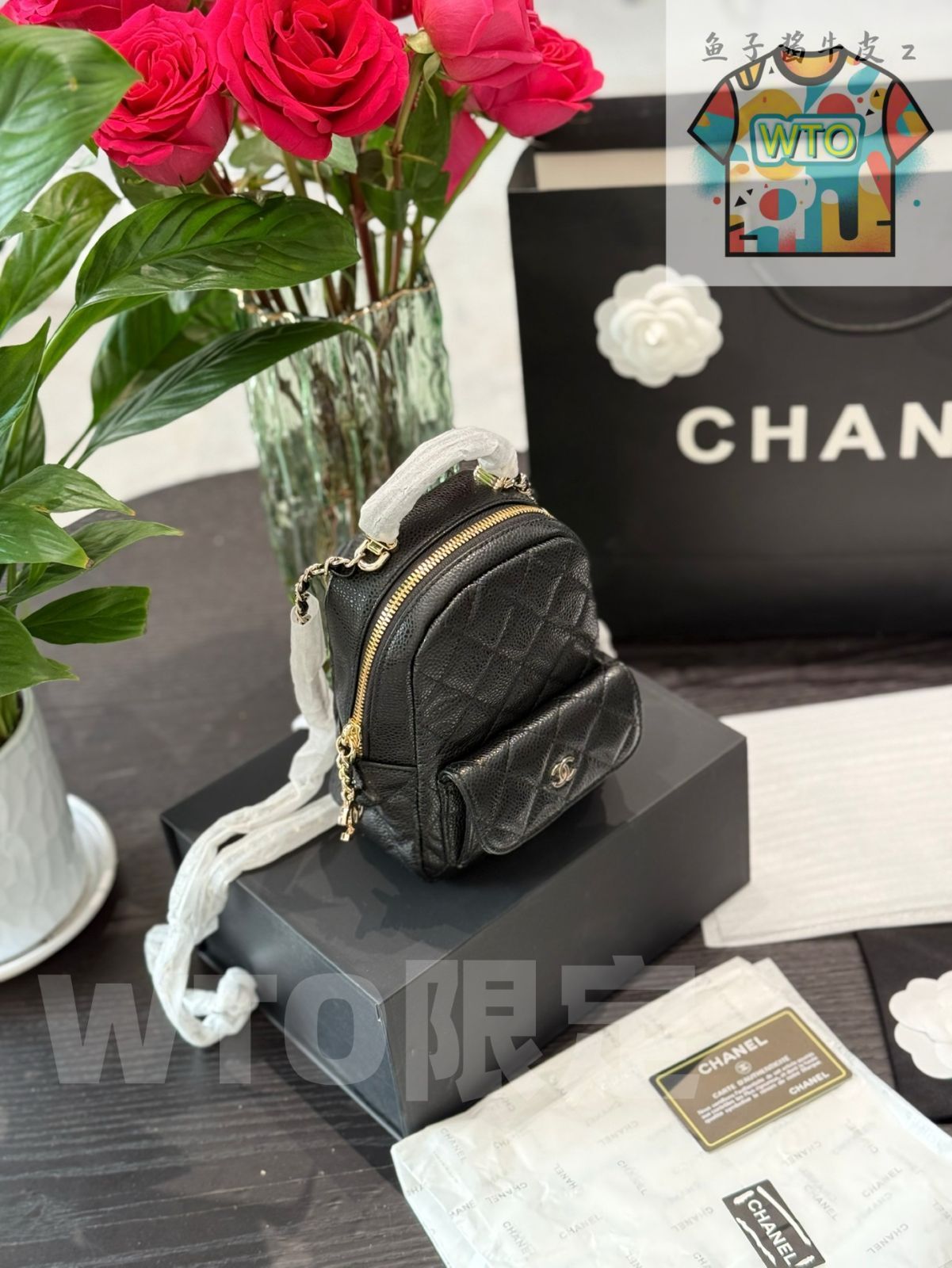 今日 Chanel 24c Black Durable Leather Adjustable Mini Double Shoulder Bag