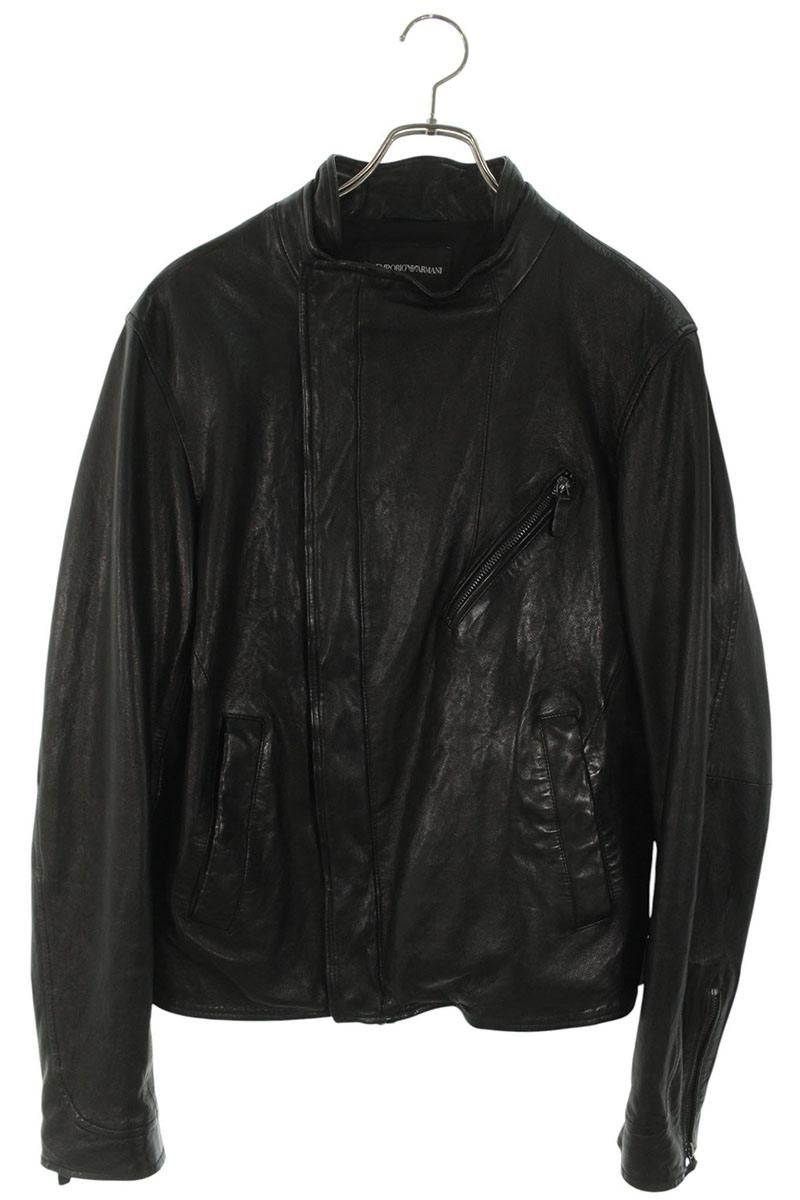 エンポリオアルマーニ シングルライダースレザージャケット メンズ 50