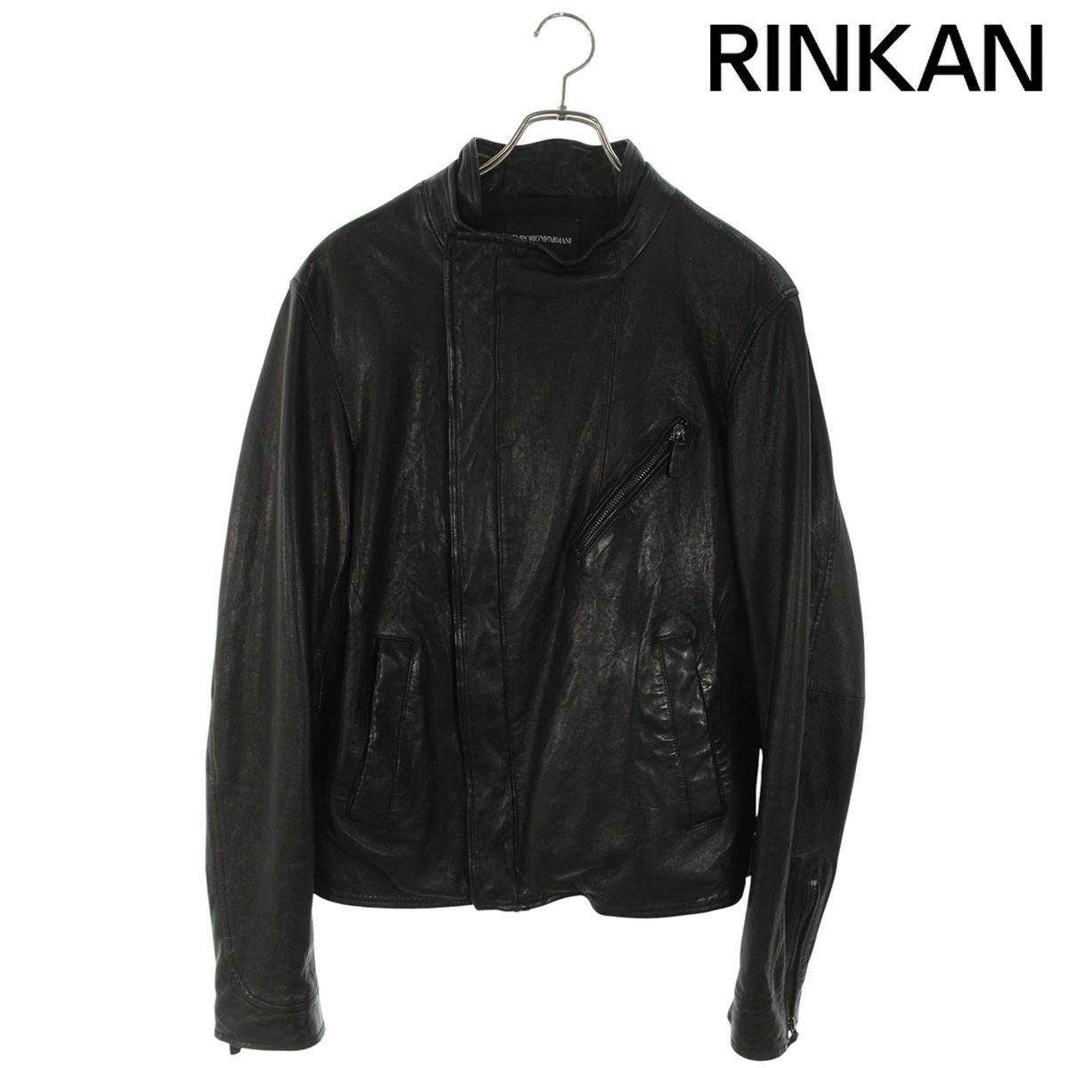 エンポリオアルマーニ シングルライダースレザージャケット メンズ 50