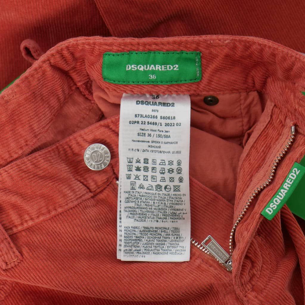  ディースクエアード 22 AW Mid Waist コーデュロイ フ パンツ 36 赤 レッド 正規 ワークパンツ カーゴパンツ パンツ