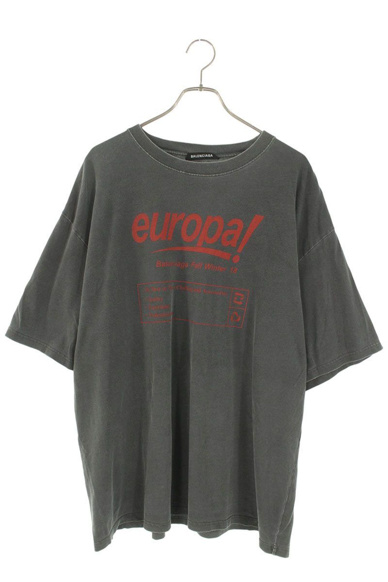 BALENCIAGA / Tシャツ/S/コットン/グレー/TS42 535717 TAV04/シミ有/18年モデル/Europa バレンシアガ 18AW 535717 TAV04 europaプリントヴィンテージ加工T