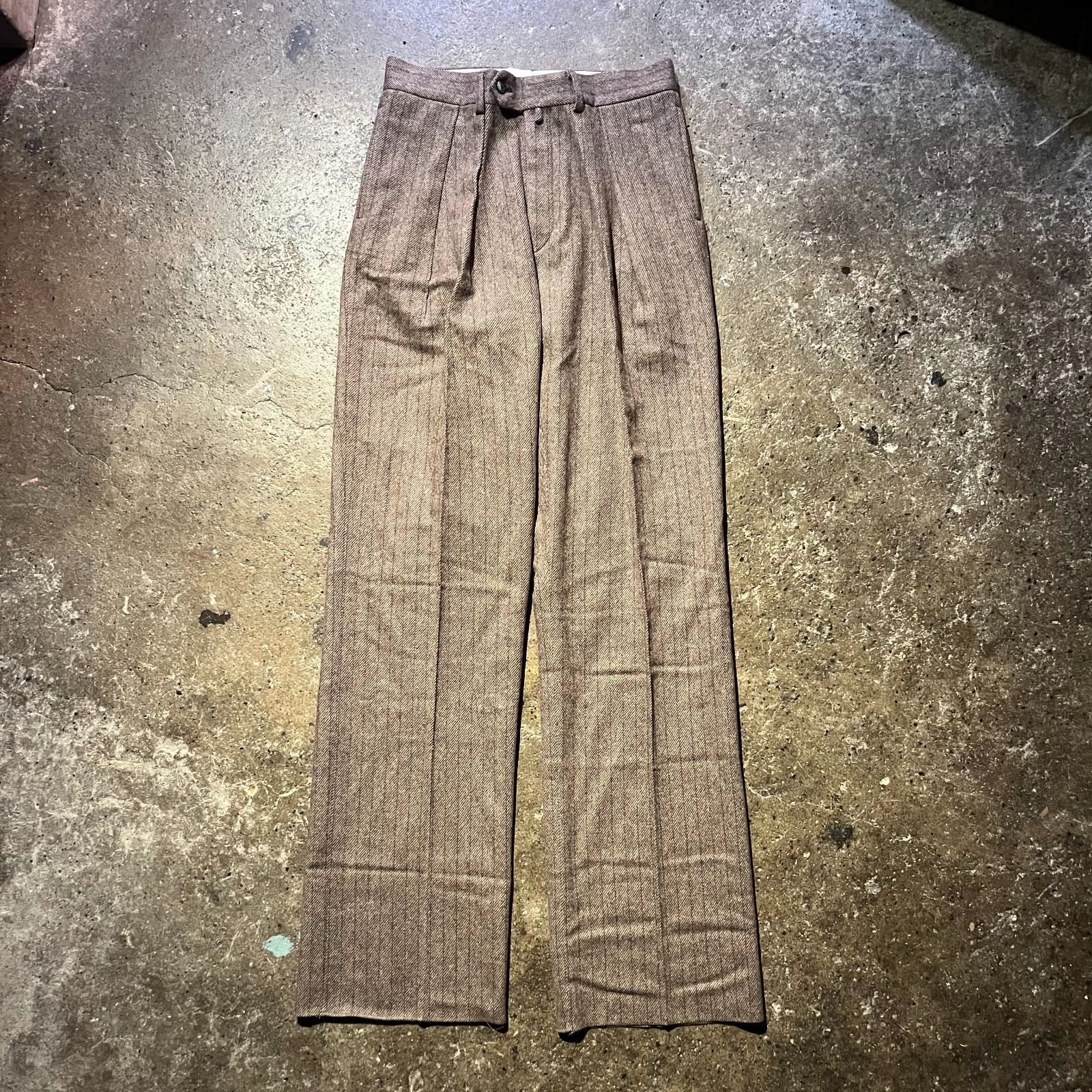 NEAT WOOL HARRINGBONE WIDE 46 ブラウン ニート ウール ヘリンボーン ワイドパンツ