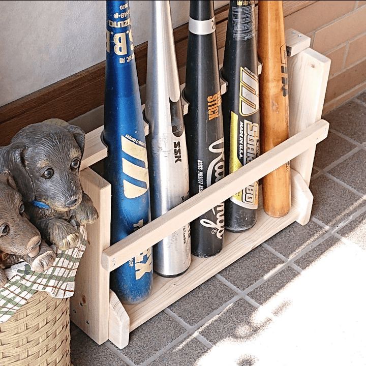 スタイリッシュ バットスタンド 自立型 6本用 天然木製 完成品 匿名