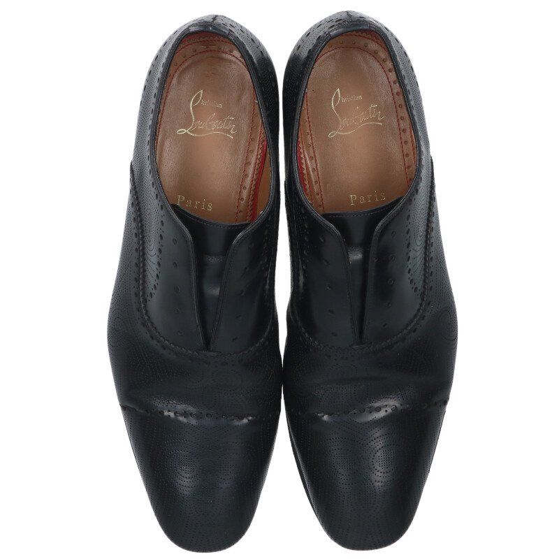 クリスチャンルブタン スクエアトゥパンチングレザードレスシューズ