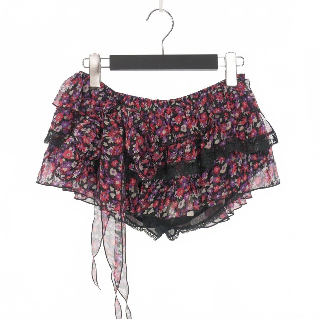 ディースクエアード DSQUARED2 23AW シルク 花柄 フリル キュロットパンツ ショーツ 38 ブラック マルチ S72WU0465 正規