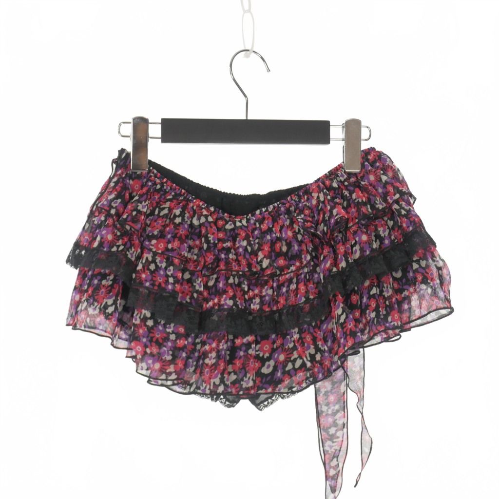 ディースクエアード DSQUARED2 23AW シルク 花柄 フリル キュロットパンツ ショーツ 38 ブラック マルチ S72WU0465 正規