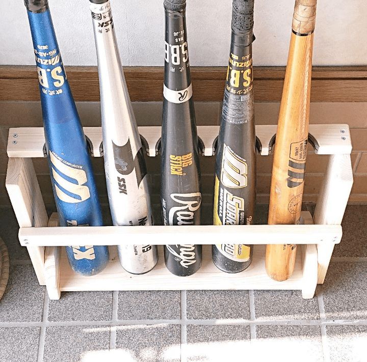 スタイリッシュ バットスタンド 自立型 5本用 天然木製 完成品 匿名