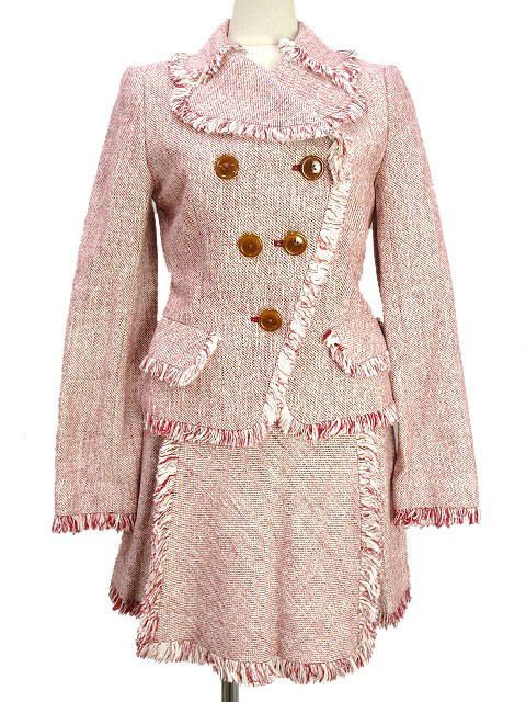 ヴィヴィアンウエストウッドレッドレーベル Vivienne Westwood RED LABEL ツイード セットアップ ショートパンツ ジャケット 2 レッド 赤 オーブボタン フリンジ