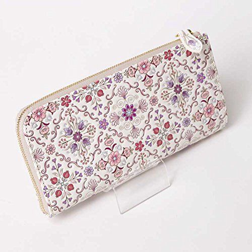 浅草文庫 L字ファスナー 長財布 オリエント 柄 スリム 財布 サイフ 革 友禅染 江戸小紋 ブラック ブラック