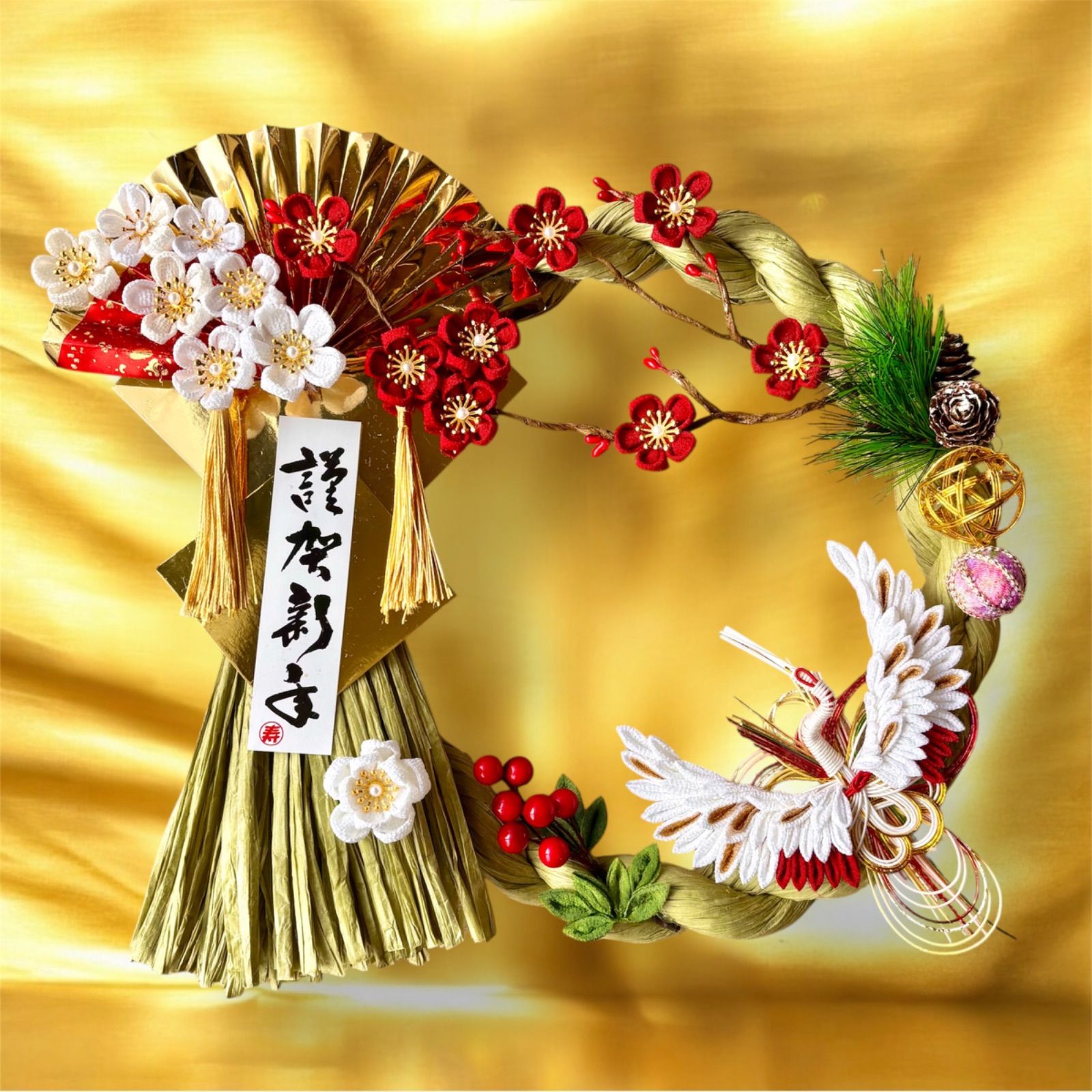 2026 正月 〜梅香のことほぎ〜 正月しめ縄飾り つまみ細工 一点もの